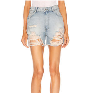 NEW $228 SER.O.YA Denim Jean Mia Aviv High Rise Shorts Ripped Distressed Logo 25